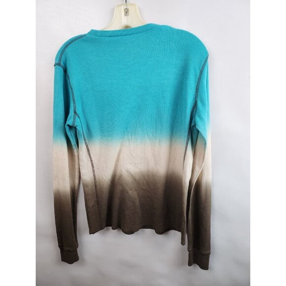 Cowgirl Tuff Co Womens Top Small Blue Brown Thermal Embroidered Cross Western - Picture 5 of 6